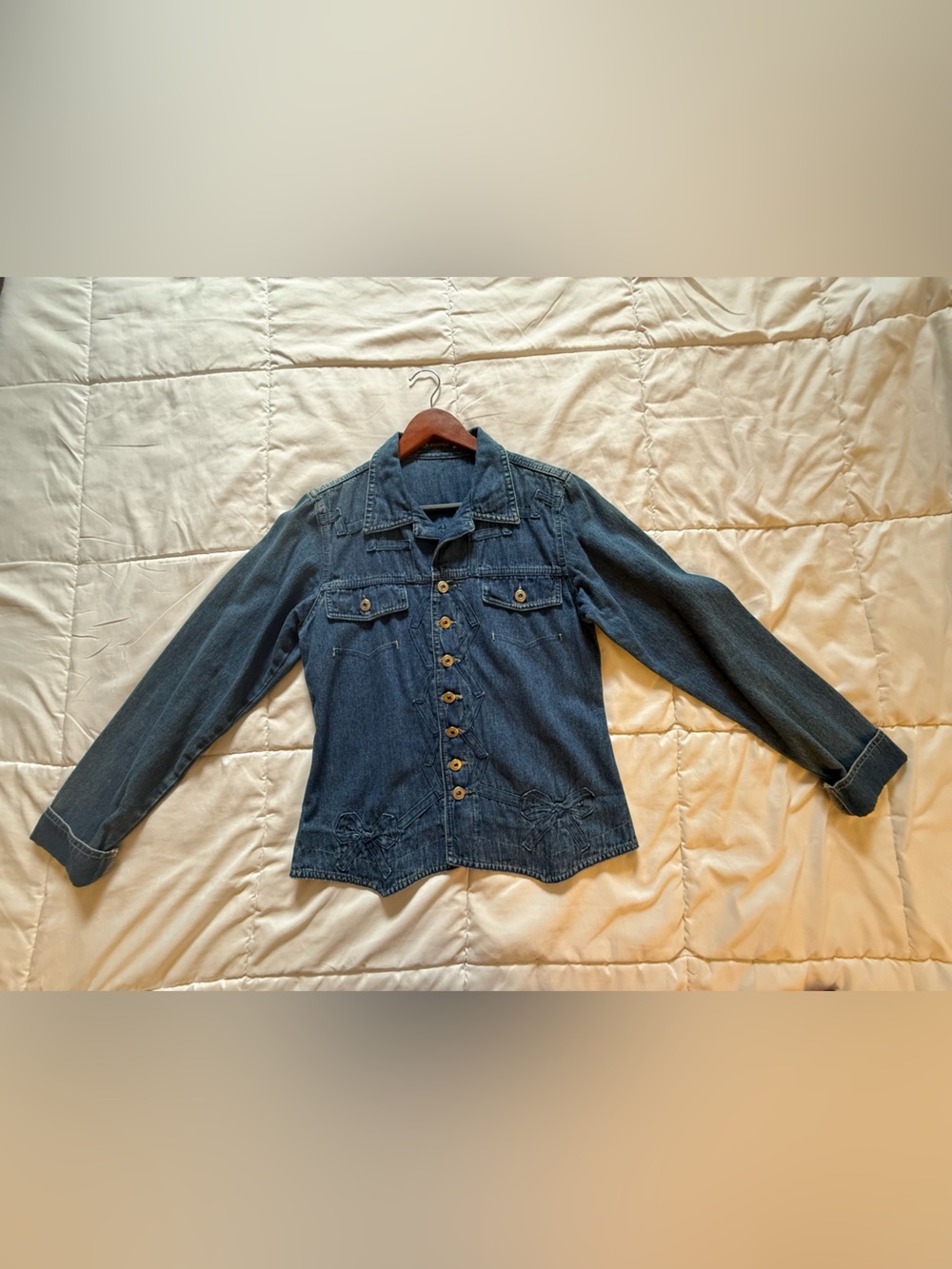 Women's Dark Blue Denim Button-Front Jacket